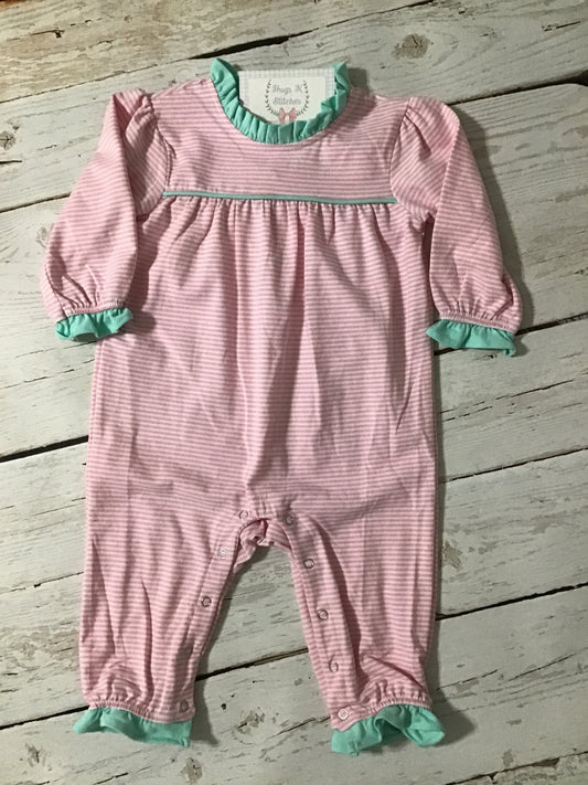 Pink Stripe Ruffle Romper